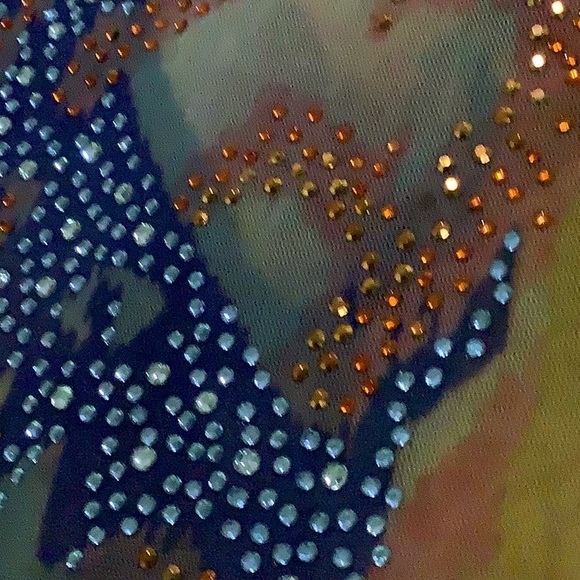 S twelve women’s orange rhinestone sheer boho kimono sleeve top size large - Picture 5 of 9